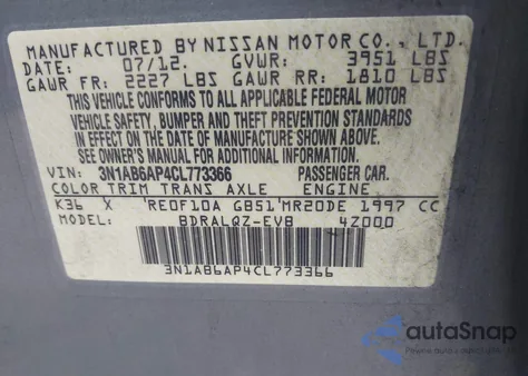 2012 Nissan Sentra 2.0 z USA, uszkodzony, nr VIN 3N1AB6AP4CL773366